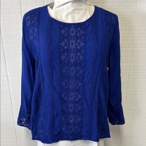 Anthropologie Women's Blue Lace Top